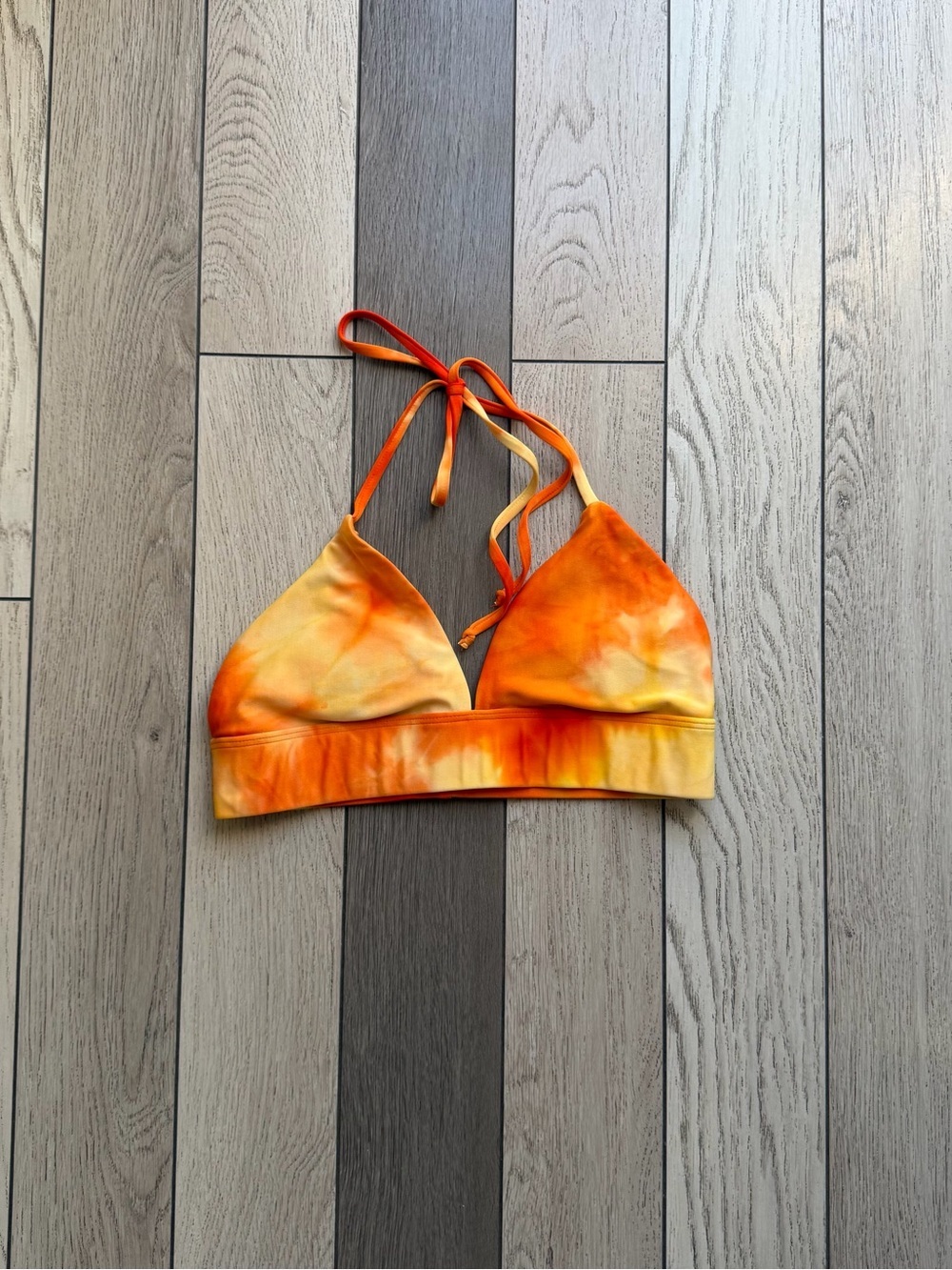 Salty Honey Tie-Dye Triangle Halter Bikini Top in Sunset Orange size L
